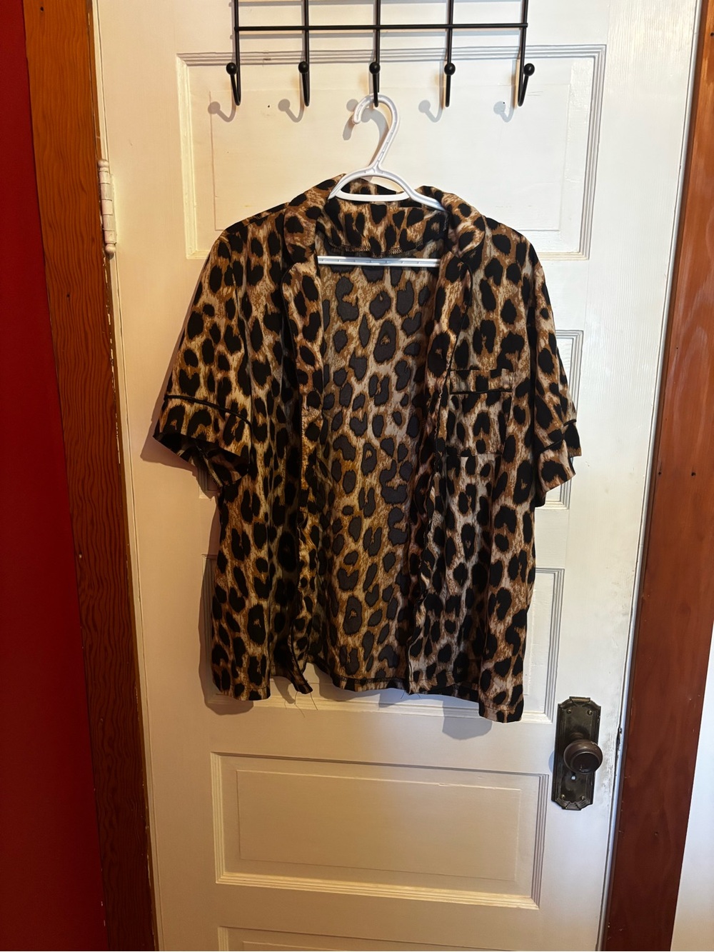 Leopard Print Button-Up Pajama Shirt